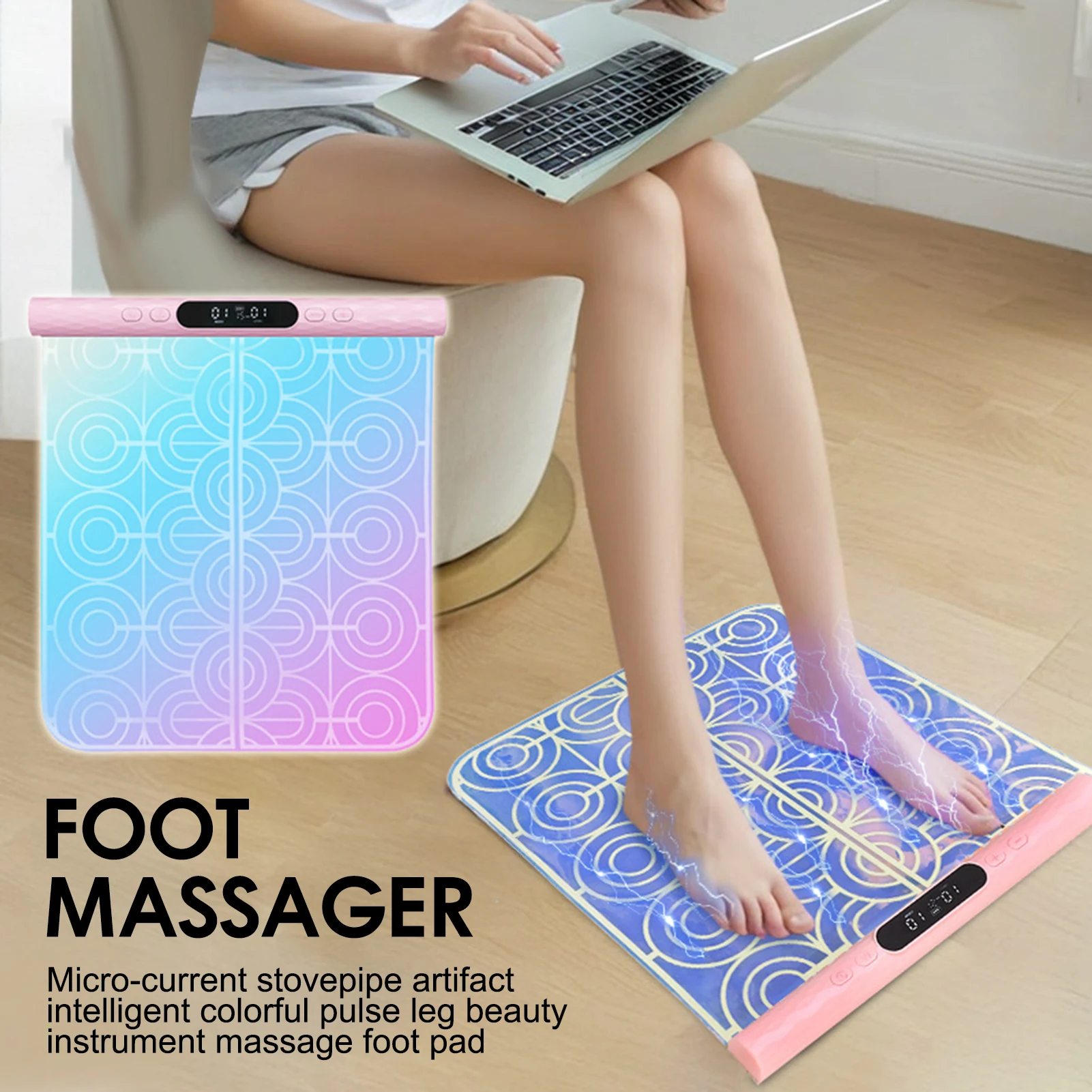 

EMS Foot Pad 8 Modes 15 Levels Colorful Pulse Massager for Leg Slimming with ABS Body and PVC Mat 36.5x31.5cm Pink USB Cable