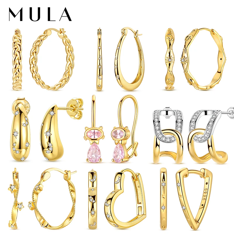 Mula 925 brincos de prata esterlina série ouro brinco de argola de gato para mulher zircão original pendientes jóias finas presente