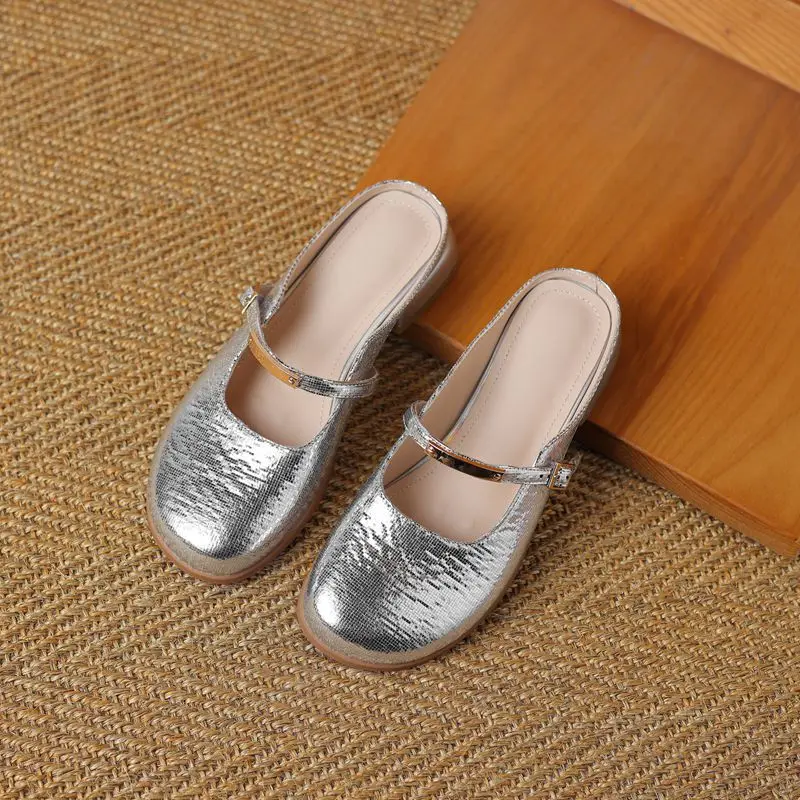 

ORCHA LISA Мягкие женские сандалии с круглым носком на низком каблуке и пряжкой с ремешком без шнуровки Мюли размера плюс 41 42 32 33 Модная повседневная обувь Весна