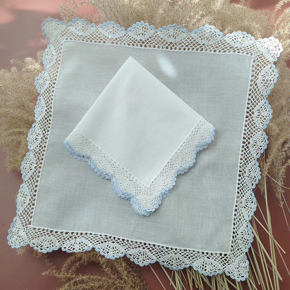 Elegant White 100% cotton high count hand-crocheted lace handkerchief