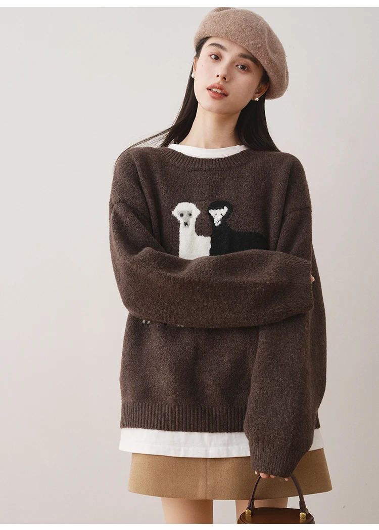 2000s Vintage Cute Cartoon Sheep Embroidery Jacquard Sweater Soft Warm 2024 Winter Jersey Jumper Harajuku Kawaii Winter Clothes