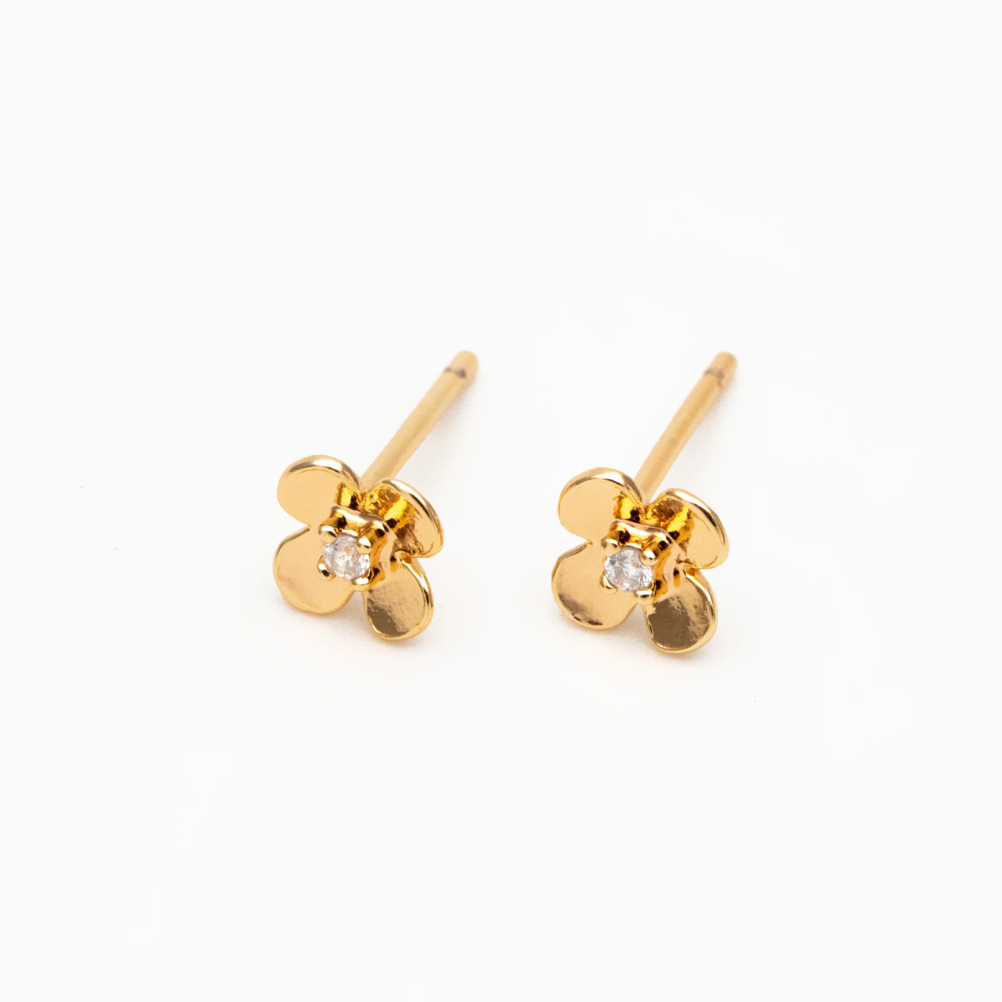 

10pcs CZ Pave Gold Flower Earrings 6mm, 18K Gold Plated Brass, Floral Stud Earrings (GB-4453)