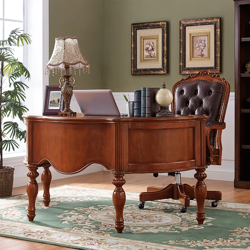 American solid wood desk semi-round simple boss table European home study desk writing desk curved computer table