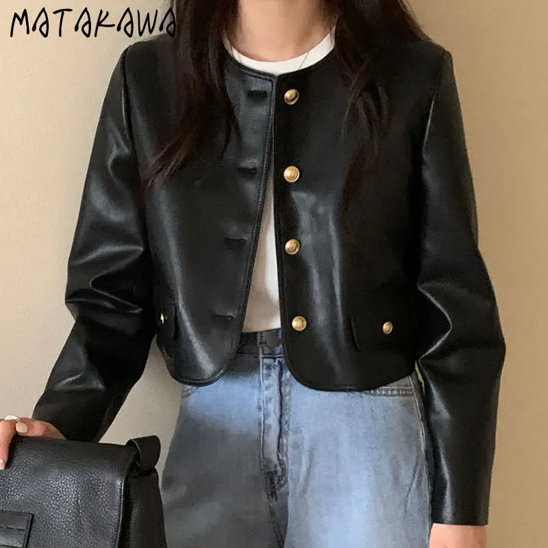 Matakawa PU Jackets for Women Solid Autumn Winter Korean Fashion Chic Chaquetas Vintage Loose All Match Jaqueta Feminina