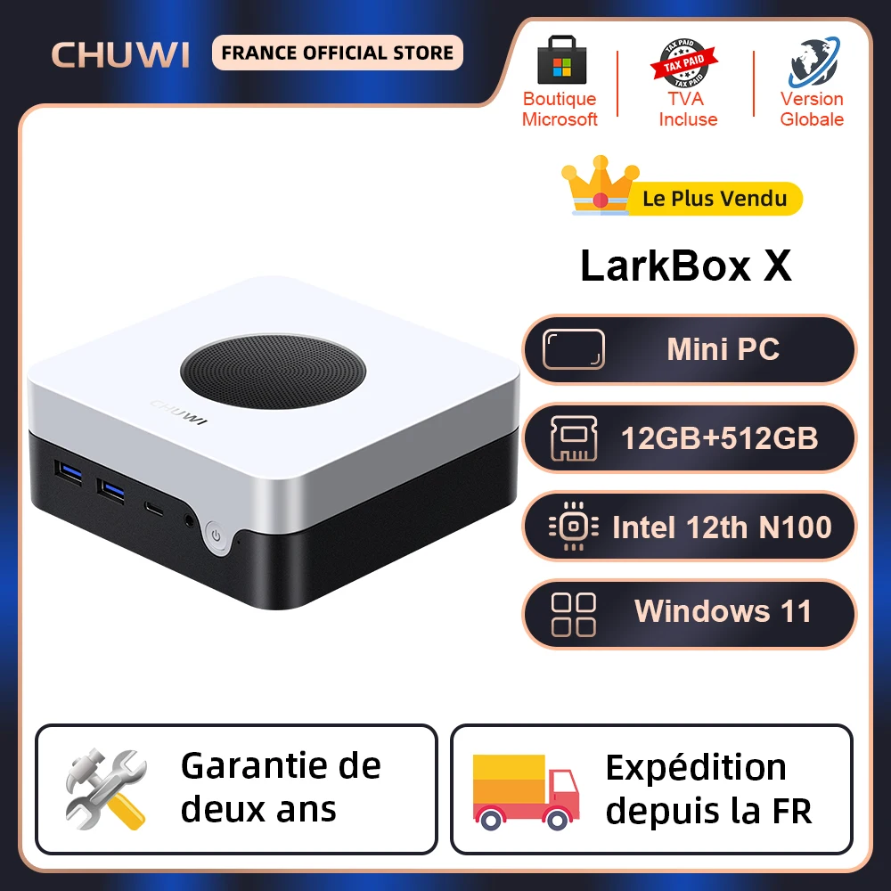 CHUWI LarkBox X Mini PC Intel 12th N100 12GB LPDDR5 512GB SSD Windows 11 Saída de Tela Tripla 4K Ultra HD WiFi 6 Bluetooth 5.2