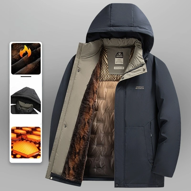 

Деловая мужская толстая теплая куртка-парка, зимние уличные ветрозащитные парки, куртки на флисовой подкладке, мужские зимние модные однотонные спортивные пальто