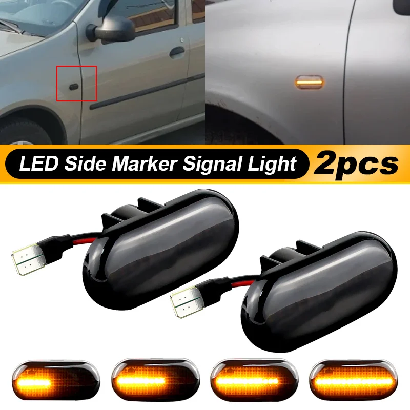 2x LED Dynamic Turn Signal Lights Side Marker For Renault Clio Trafic Kangoo Twigo Dacia Logan Duster Nissan Interstar Primastar