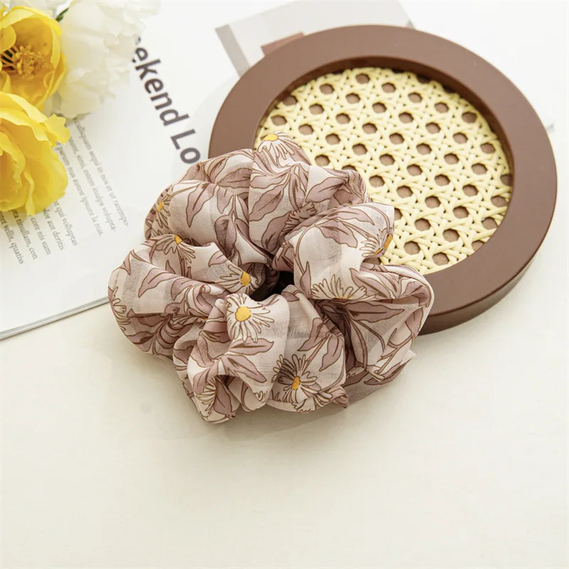 Summer New Large Wide Version  Floral Cloth Hair Ties Elastic Scrunchies Fashion Trendy Wholesale Flower Hair Scrunchies