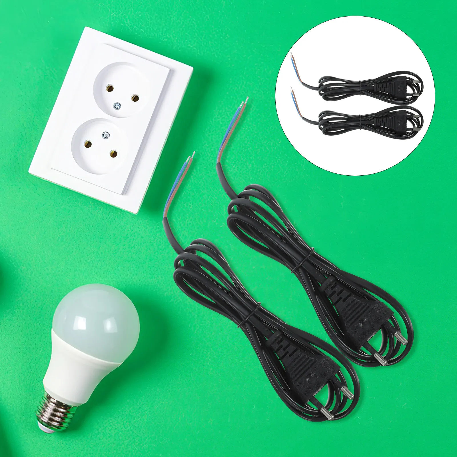 

2Pcs Power Cord Replacement Plug 2 Prongs Appliance Extension Cord Flame Retardant 5M Power Cable for Lamps Computers Machine