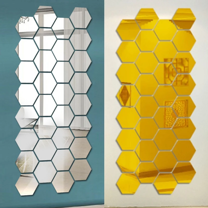 Autocollants muraux miroir hexagonaux 3D, autocollants muraux amovibles auto-adhésifs, carreaux de mosaïque esthétiques, décoration de la maison, DIY bricolage