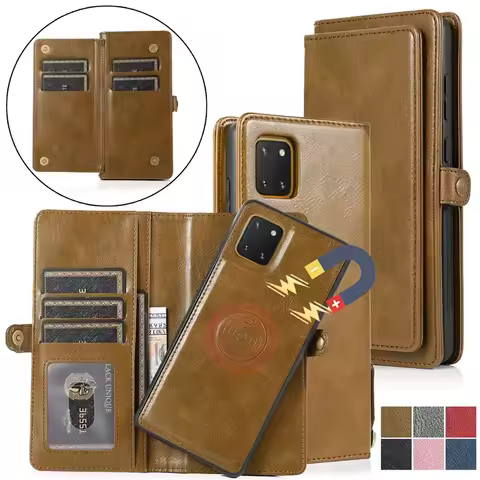 Magnetic Flip Leather Phone Case For Samsung Galaxy Note 20 Ultra 10 S25 Plus S24 S23 FE S22 S21 S20 S10 Wallet Card Cover Coque
