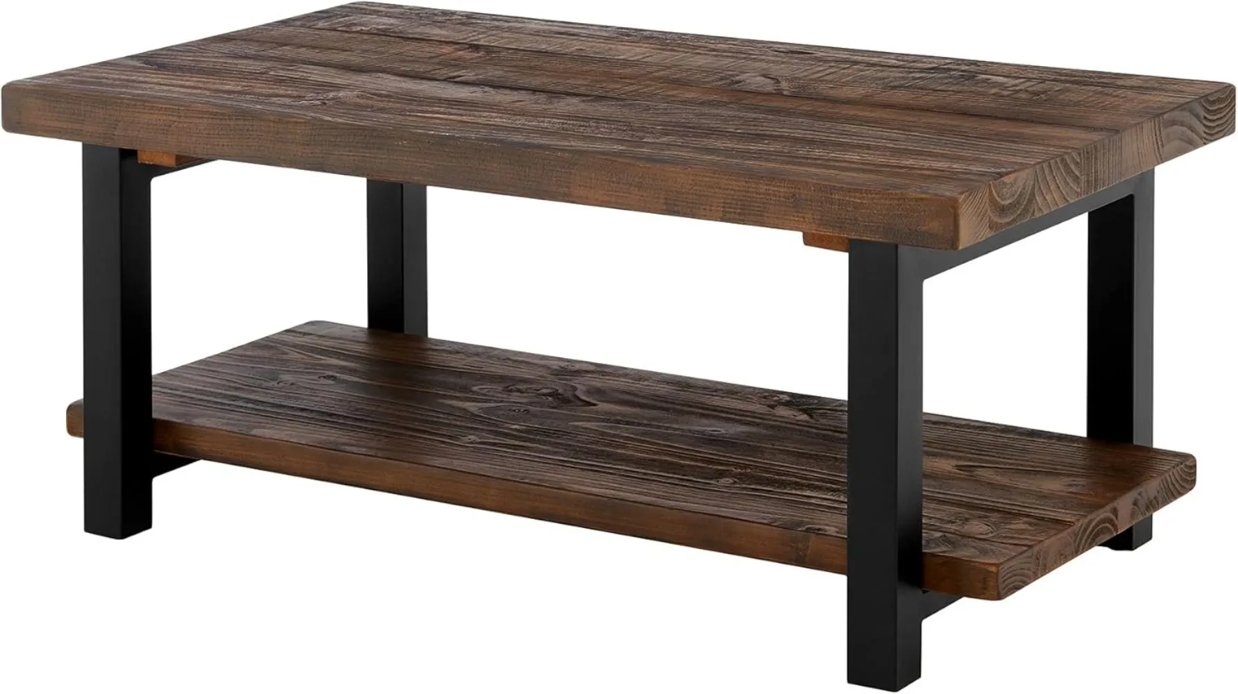 Alaterre Furniture Pomona Rustic Industrial Modern Vintage Metal and Solid Wood Coffee Table, Easy Assembly