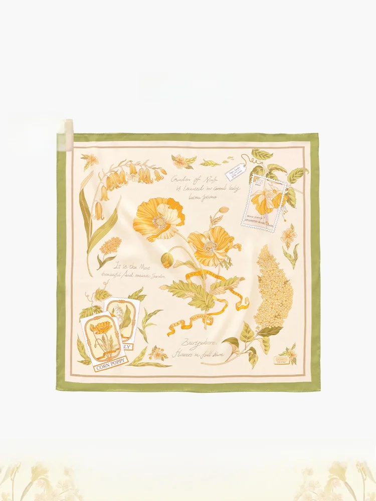 

Xinuosichou Silken Square Scarf High-End Silk Women's Fashionable Chinese Style Floral Print Versatile Wrap for All Seasons