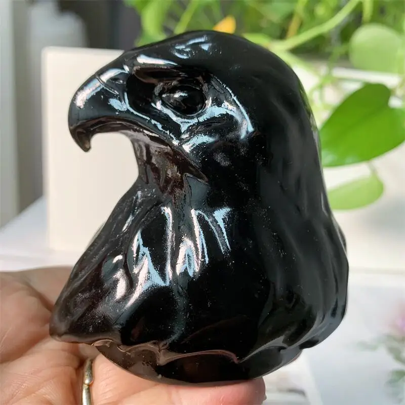 8CM Natural Black Obsidian Cartoon Eagle Crystal Animal Carving Healing Fish Tank Landscaping Cute Home Decorations Gift 1pcs