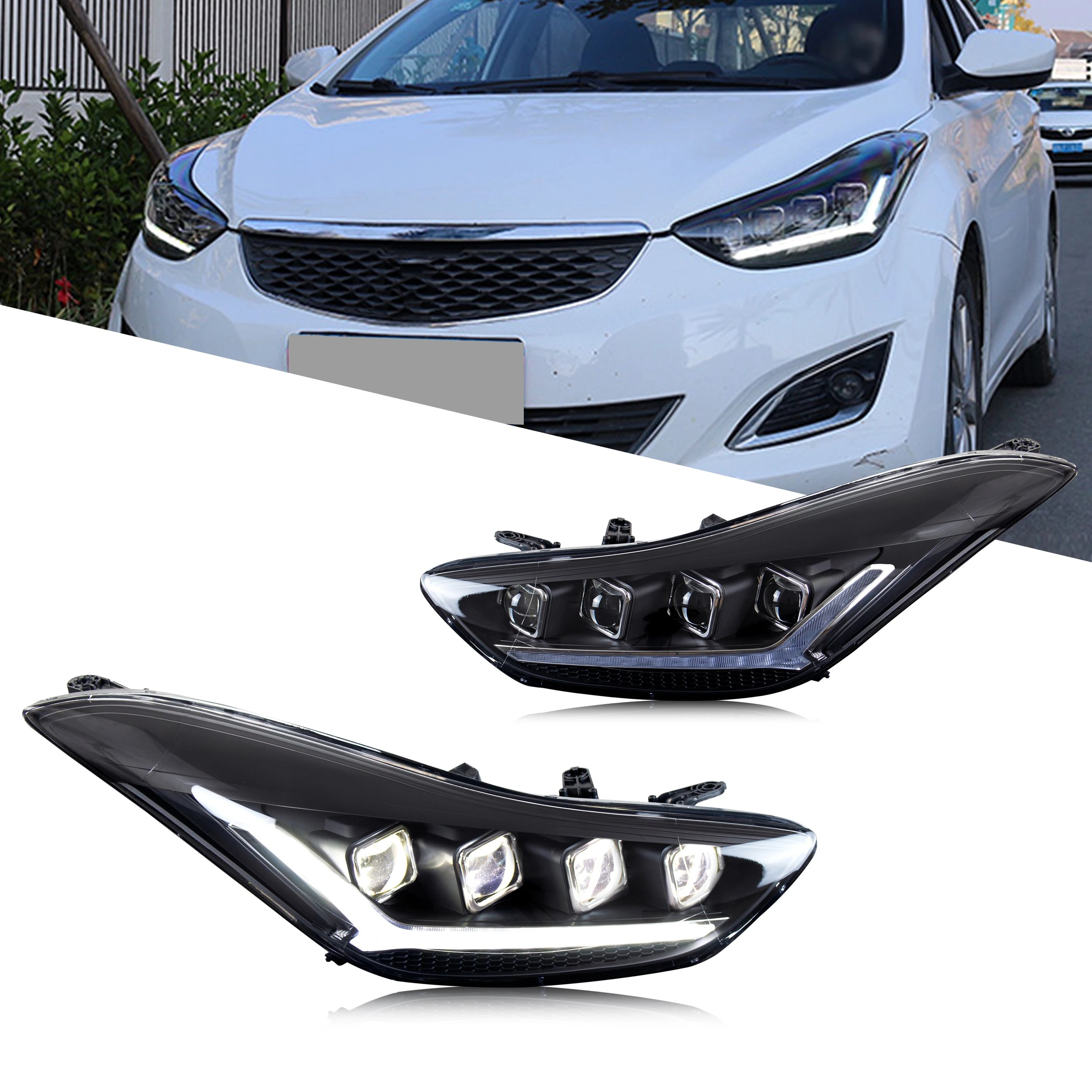 

LED Headlights for Hyundai Elantra 2011-2015 Sedan GLS SE Sport DRL Projector Sequential Turn Signal Front Lamps Assembly