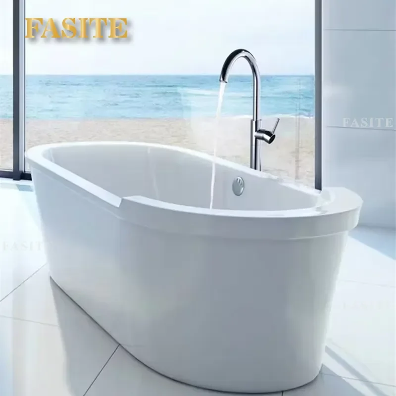 Luxury Freestanding Bathtub Modern White Marble Stone Acrylic Solid Surface Custom Designed Soaking Tub for Bathroom Spa