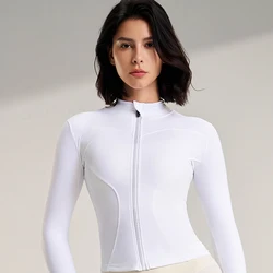 Veste de yoga à manches longues pour femme, haut sportif, exercice de gym, exercice sportif, course à pied, cyclisme, fermeture éclair, pouce