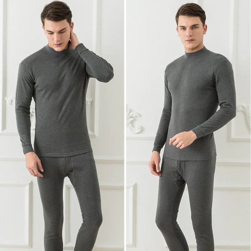 Men's Underwears Autumn Winter Warm Clothes Thin High Collar Thermal Underwear Cotton Boys Long Johns Set O-neck Clothes Suit