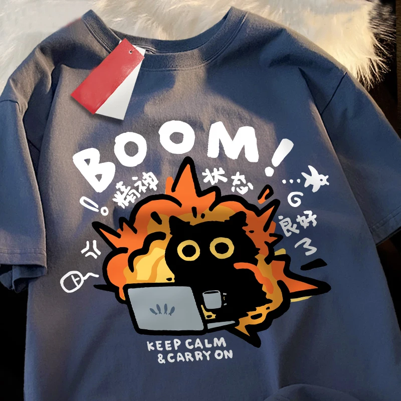 T shirts Good Mental State Pure Cotton Short Sleeved t-shirt For Men Women Summer Tee Clothes Loose Casual Cartoon Oversized Top image 4