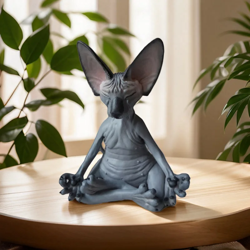 Figura de gato caprichoso de Buda, esfinge, meditación, Yoga, decoración de gato feliz, esculturas artísticas, estatuas de jardín al aire libre