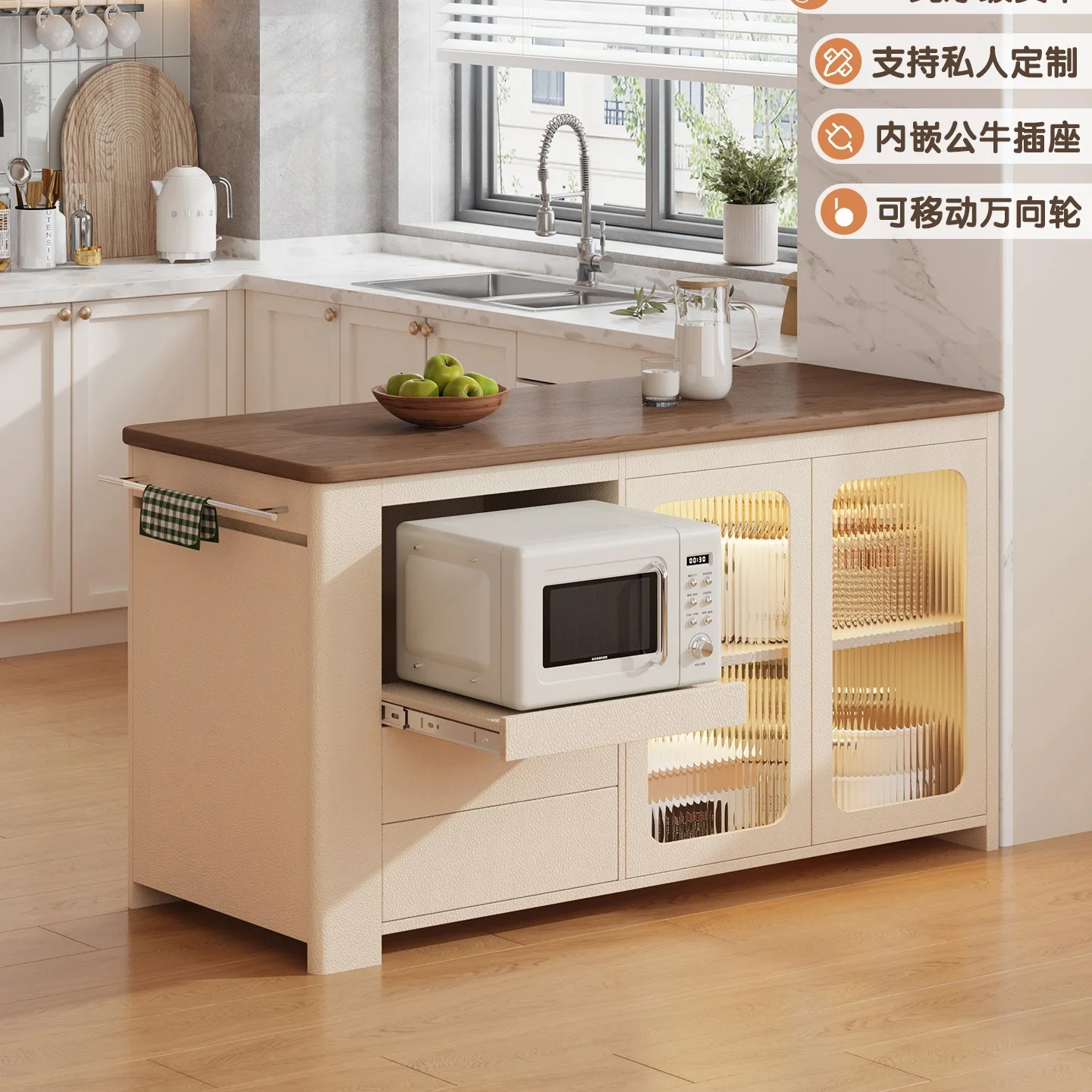 Customized solid wood island cabinets can be moved separately, kitchen cooking , middle island , falling table