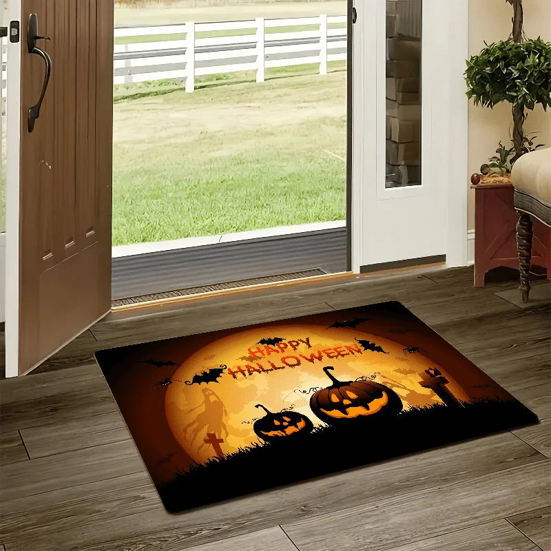 Crack Hole Cute Ghost Candy Halloween Doormat, Creative Visual‑effect Printed Floor Rug, Spooky‑style Entry Mat for Front‑door