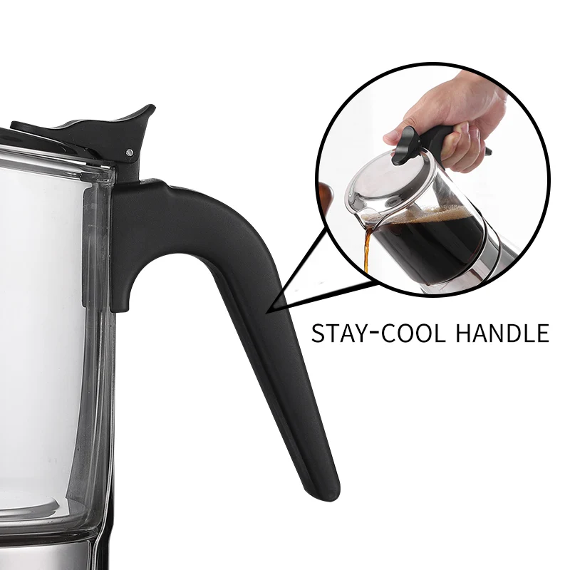 Caffettiera per caffè espresso con piano cottura in vetro borosilicato di vendita caldo Pentola per moka in acciaio inossidabile 304