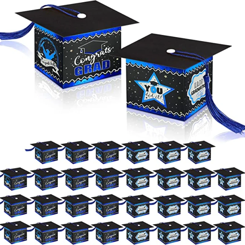 

Ourwarm 2023 Graduation Party Favor 30pcs Blue Grad Cap Candy Boxes Decoration Graduation Gift Box For Graduation Party Supplies