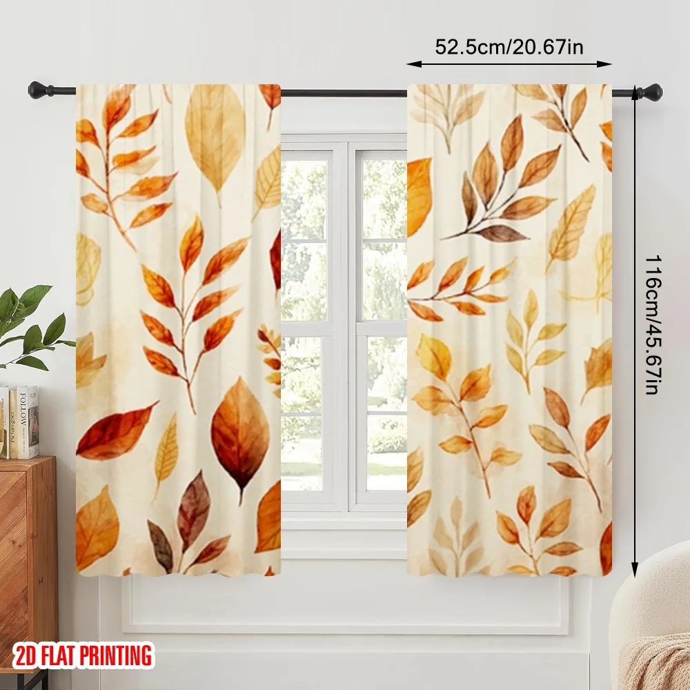 2pcs 2D flat printing Drapes Autumn Leaves 100% Polyester Without Electricity All Season Party & Holiday Decor Use for Yard &