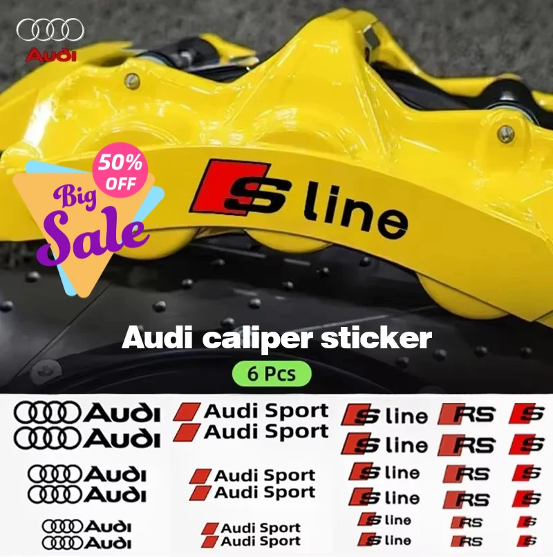 6pcs Heat Resistance Caliper Decals Wheel Decor Vinyl Stickers for Audi S A3 A5 A6 A1 A2 A4 A7 A8 Q1 Q2 Q3 Q4 Q5 Q6 Q7 Q8 RS7 RS