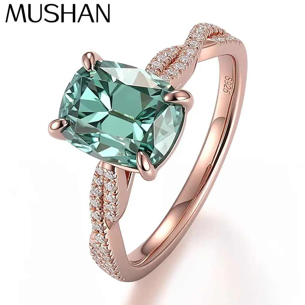 

MUSHAN Custom Jewelry 10k 14k 18k Gold 925 Silver Ring 2ct Green Rare Moissanite Diamond Wedding Rings Women 18K Gold Jewelry