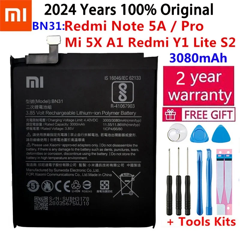 

100% Original 3080mAh BN31 Battery with Temperature sensor For Xiaomi Mi 5X Mi5X \ Redmi Note 5A 5A pro Mobile Phone Batteries