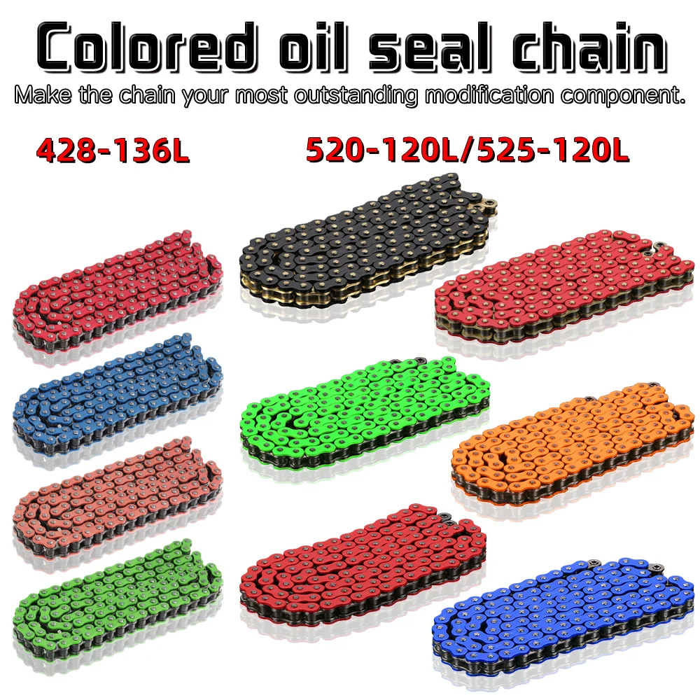 MRRANGT 428-136L 520 525-120L Colorful Oil-Sealed Motorcycle Chain Fit For Kawasaki Suzuki Honda Universal Parts