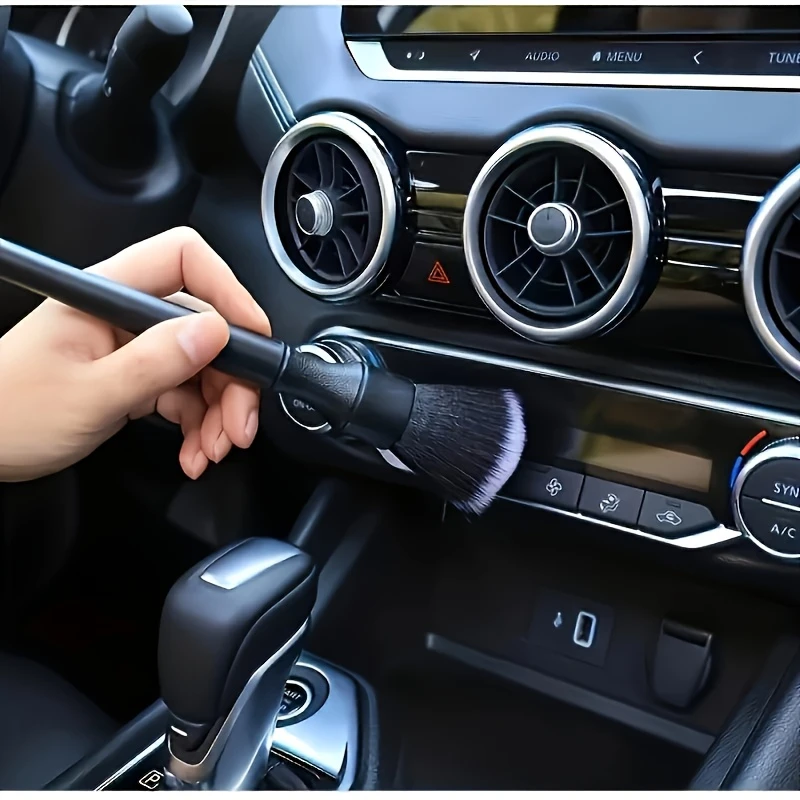 2 قطعة فرش تنظيف السيارة الناعمة مقابض بلاستيكية إزالة فرش الغبار لوحات قيادة السيارة فتحات الهواء الداخلية فرش اكسسوارات السيارات #4