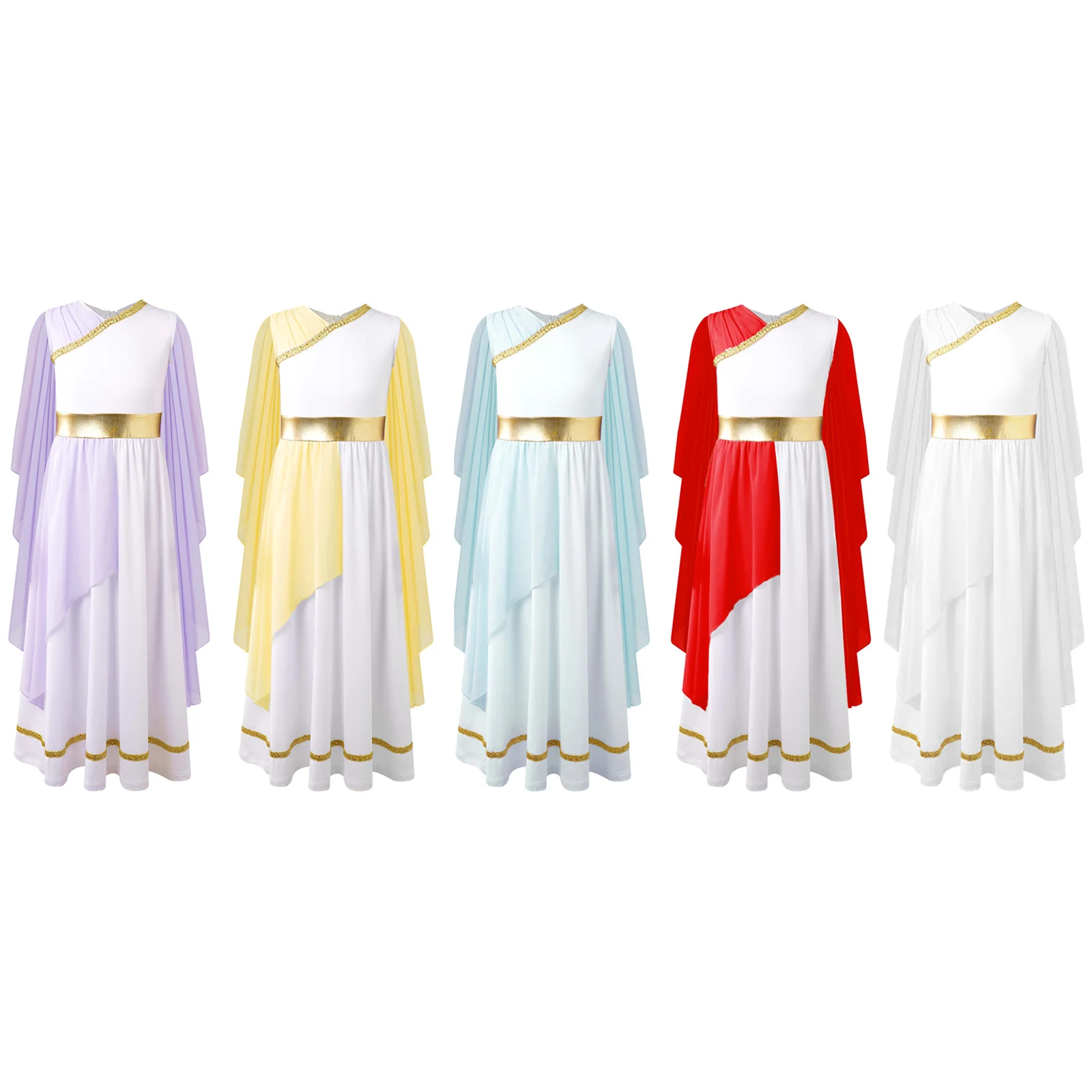 Kids Girls Halloween Ancient Greek Toga Dress Egypt Grecian Gown Dress Shawls Patchwork Flowy Tulle Cosplay Performance Costume