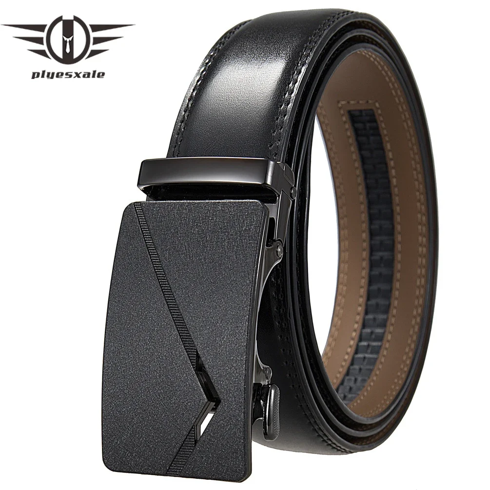 

Plyesxale Black Brown Men Belts Fashion Alloy Automatic Buckle Belt Business Affairs Casual Belt Genuine Leather Luxury B1343