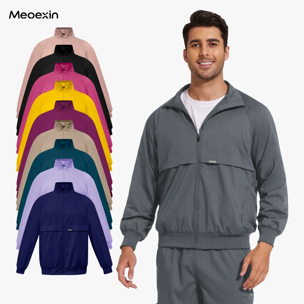 Esfoliante uniforme de manga comprida jaqueta unissex veterinária pet clínica uniformes clínicos mulheres homens casaco médico spa esfrega topos