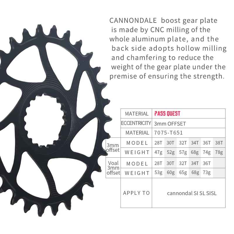 Pass Quest 0mm 3mm Offset 28T-42T Bicycle Chainring For CANNONDALE Si Ss FSA Bike Narrow Wide Teeth Chainwheel MTB Cycling Parts