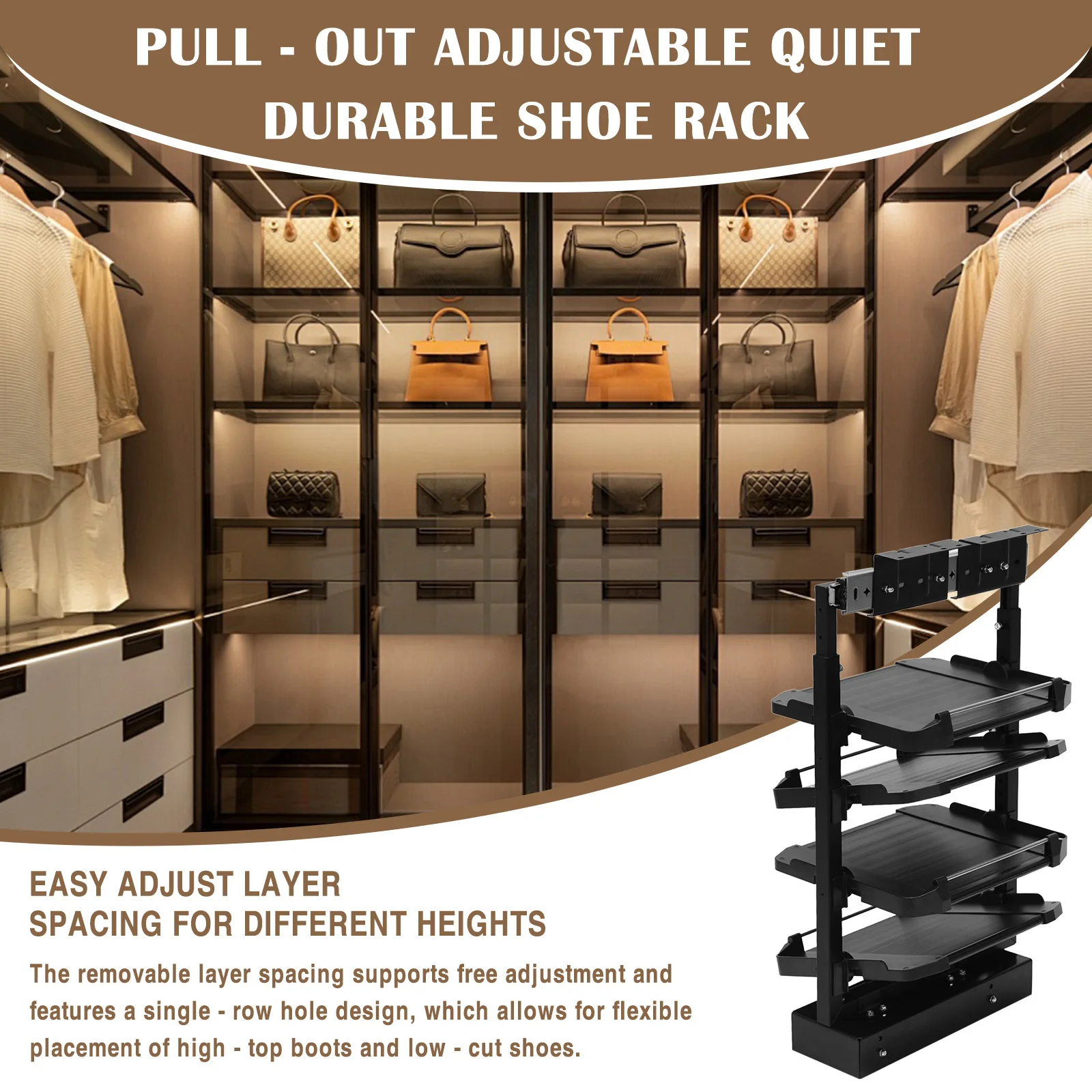

4-уровневый выдвижной органайзер для обуви с регулируемой высотой, выдвижная металлическая штабелируемая полка для обуви для шкафа