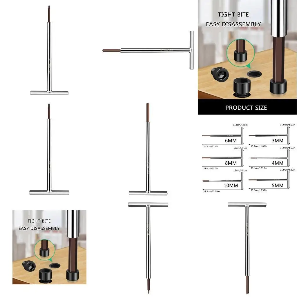 

652F 3/4/5/6/8/10mm T Handle Wrench Hexagonal Head Spanner Wrench for Home Repair Mechanical Maintenance
