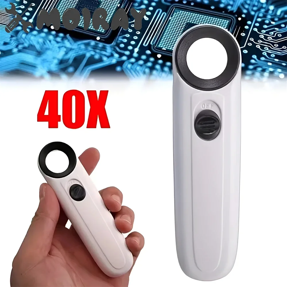 40X Handheld Magnifier with LED Light Pocket Magnifying Glass Portable Illuminated Magnifying Loupe for Jewels Inspection