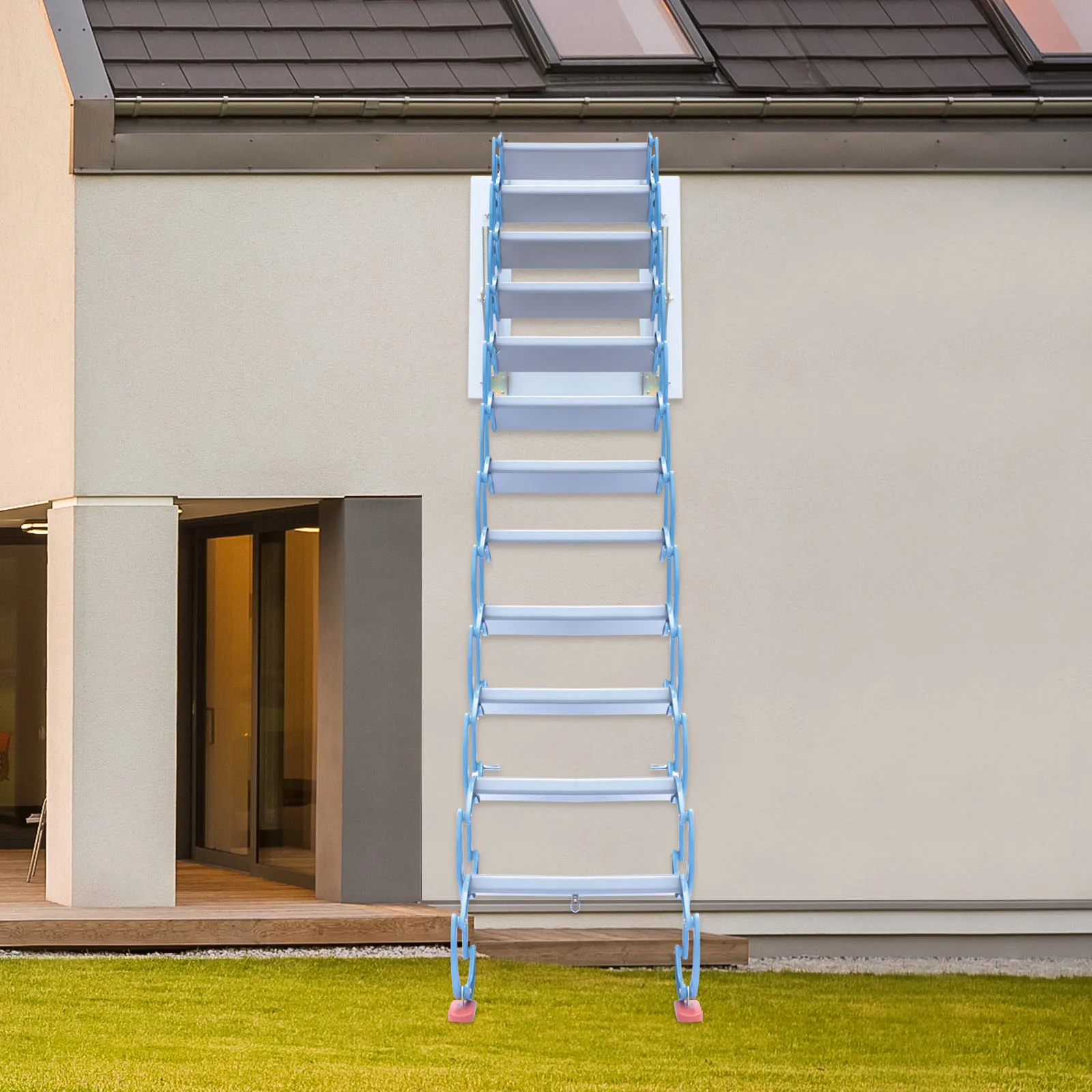 Wall-Mounted Retractable Attic Stair,Al-Mg Alloy Pull Down Ladder  400kg/881.85lbs Load 12 Steps with Handrails for Attic Garage Warehouse