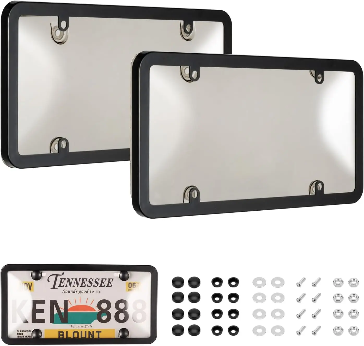 License Plate Cover & Frames, 2 Pack ABS Front/Rear License Plate Protector with Screws Caps, Fit Any Standard US Plates