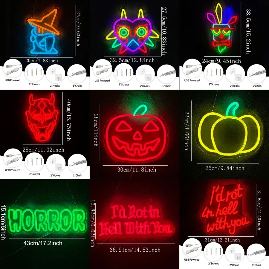 Neon Sign for Home Decor for Room Decoration Window Indoor Pumpkin Lights Halloween Party Fall With You I’d Wall Rot Accessories