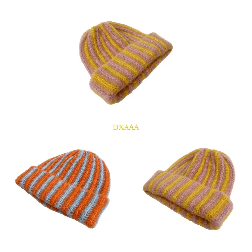 

DXAA Lightweight Striped Knitted Cap Breathable Nylon Blend Comfort Skiing Hat Cuff Photo Props