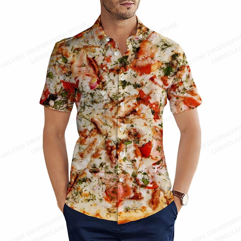 Foods Sausage Shirts Men Women Fashion Shirts Hawaiian Casual Beach Blouse Cuba Camisa Turn Down Collar Funny Chips Shirt Boy