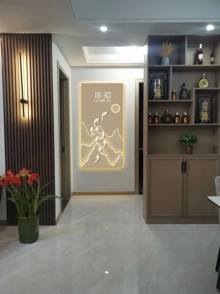 #Modern Luxury Electronic Clock Led Living Room Bedroom Entrance Decoration Painting Corridor Background Wall Hanging Wall Lamp