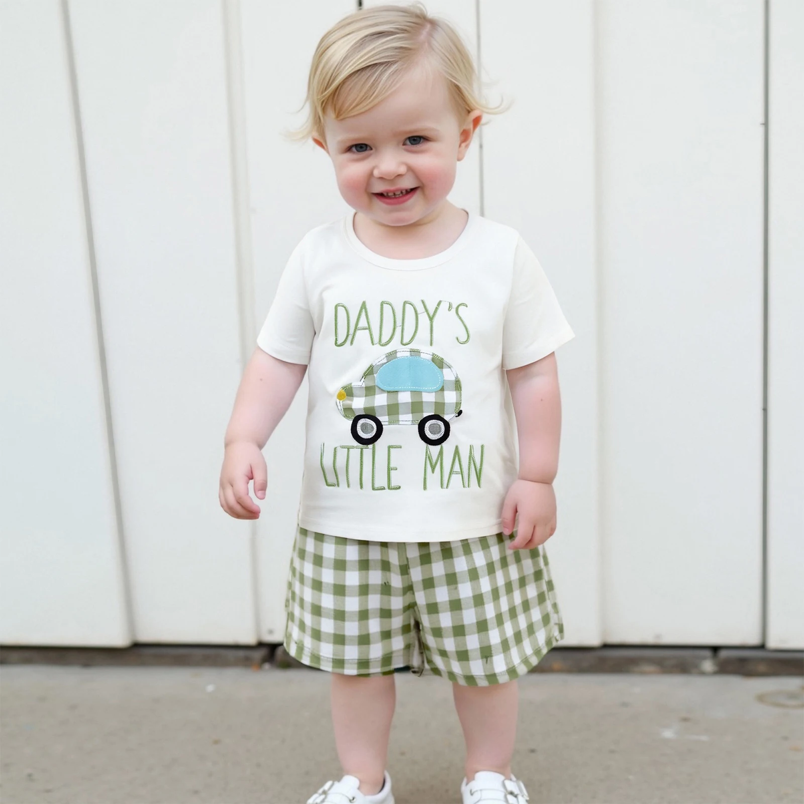 

Baby Boys Summer Clothes Letter Embroidery Short Sleeve T-Shirts Plaid Shorts Set Children's Clothing