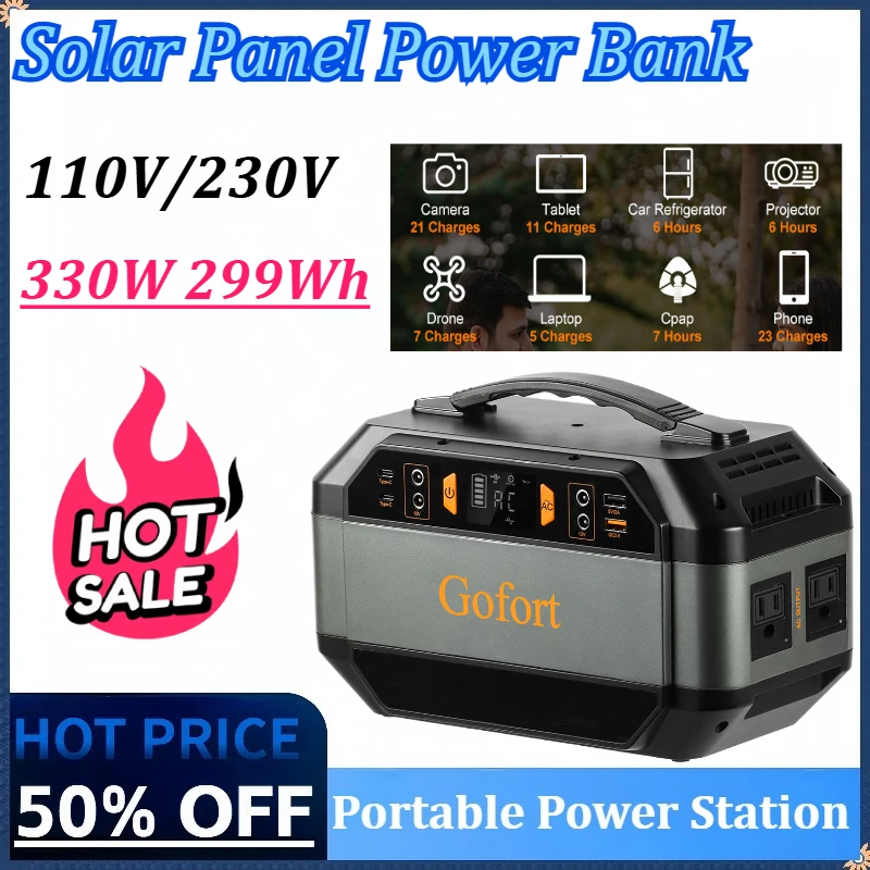 

New 330W 80850mAh 299Wh Portable Power Station Emergency Solar Generator Battery Power Bank Outdoor for Camping Laptop Supply RV