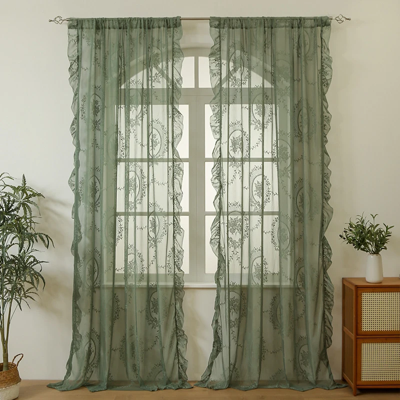 2 Panels Set French-Style Pastoral Lace Curtains for Living Room, Bedroom, balcony, Bay Window, Semi-Blackout Window Curtain